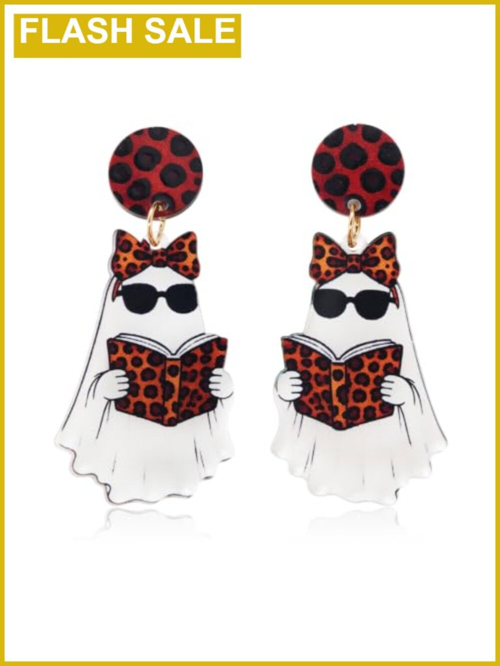Ghost Leopard Print Drop Earrings Plastic Push Back Halloween